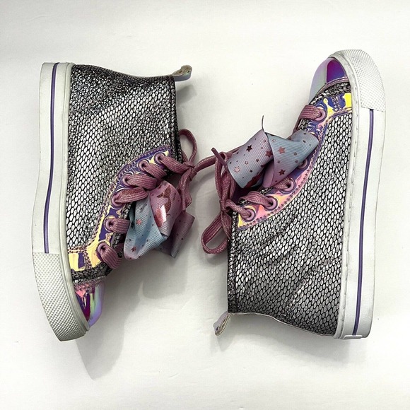 JoJo Siwa Purple Iridescent Mermaid Bow Lace Up Shoes High Top Sneakers Girl 2 - Picture 8 of 12